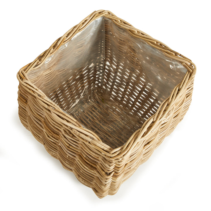 Large Whitewashed Rattan Square Taper Basket Planter with Liner