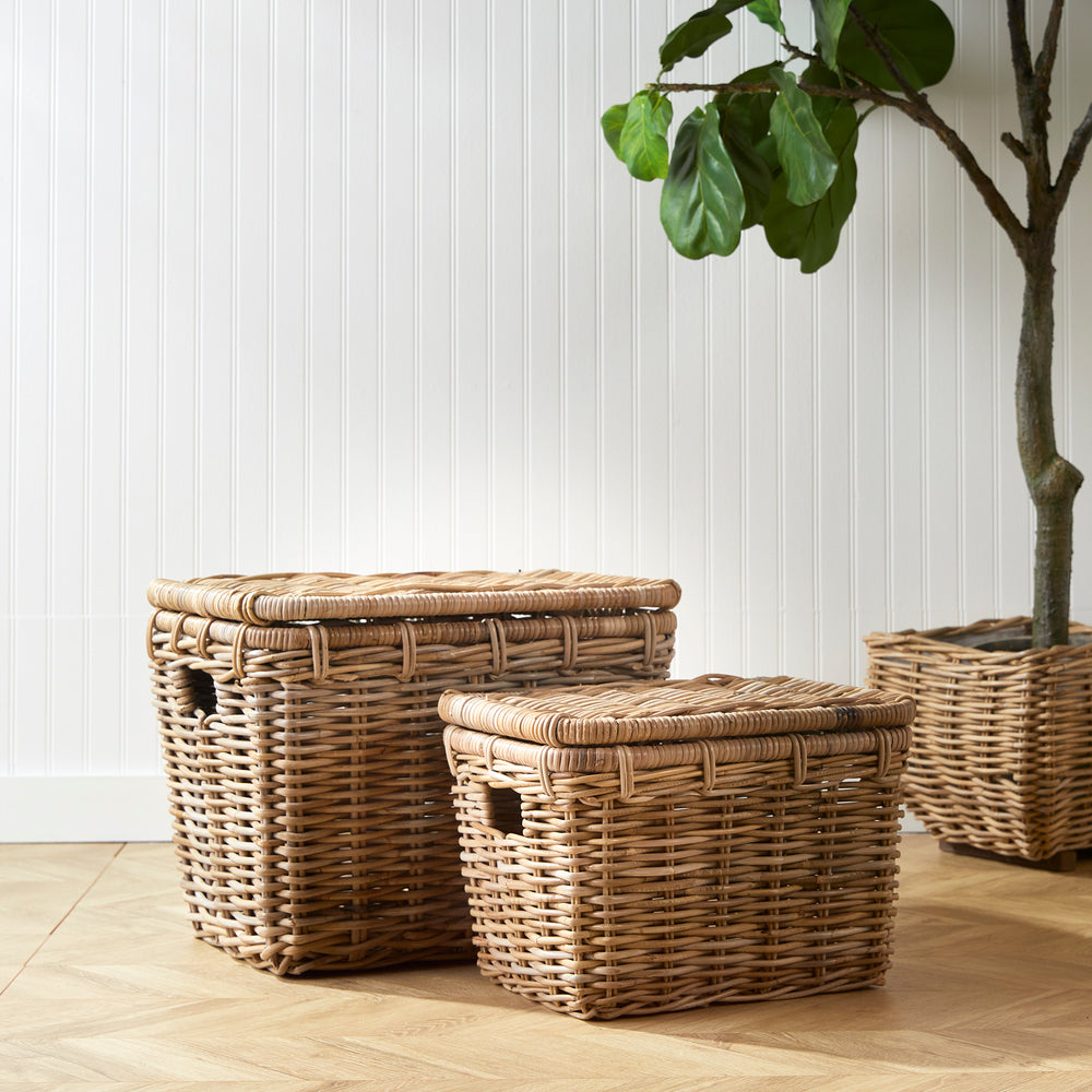 Set of 2 Natural Rattan Storage Trunks with Chunky Weave