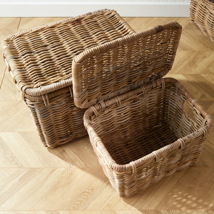 Set of 2 Natural Rattan Storage Trunks with Chunky Weave