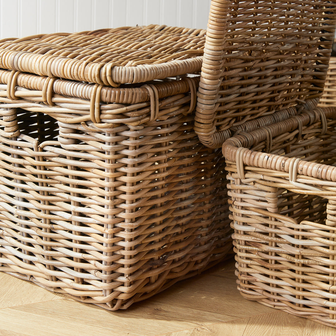 Set of 2 Natural Rattan Storage Trunks with Chunky Weave