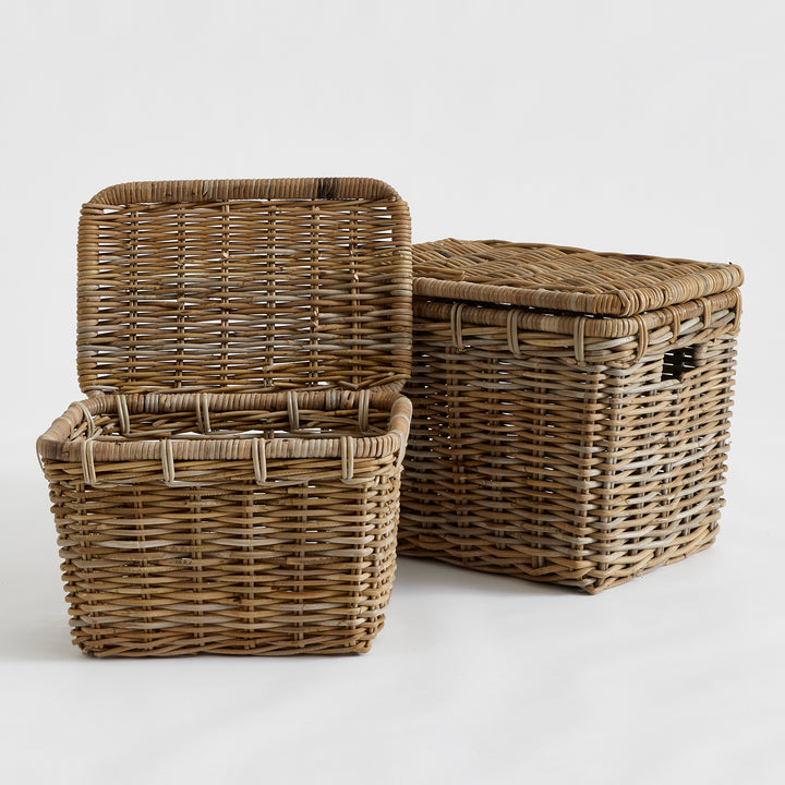 Set of 2 Natural Rattan Storage Trunks with Chunky Weave