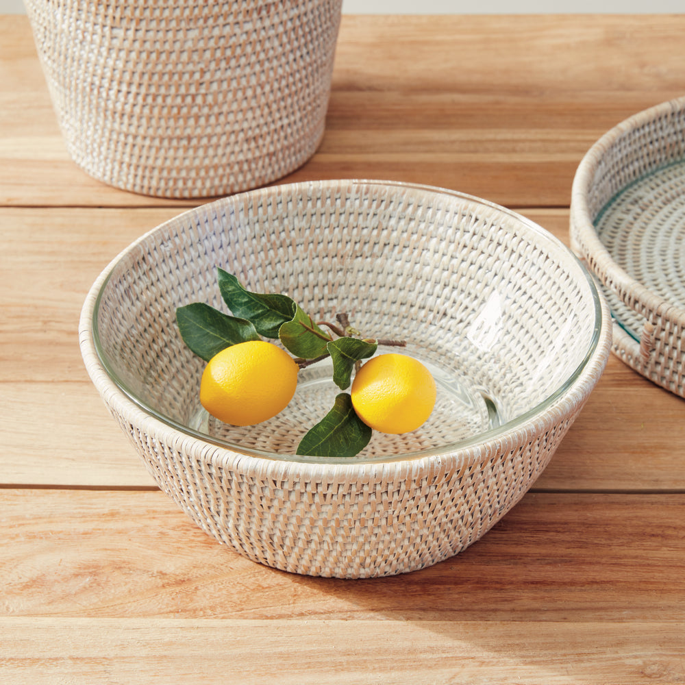 Burma Rattan Serving Bowl 10.75", Whitewash