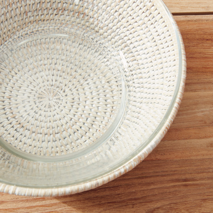 Burma Rattan Serving Bowl 10.75", Whitewash