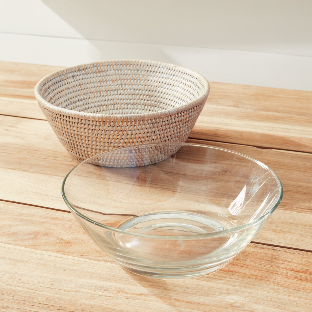 Burma Rattan Serving Bowl 10.75", Whitewash