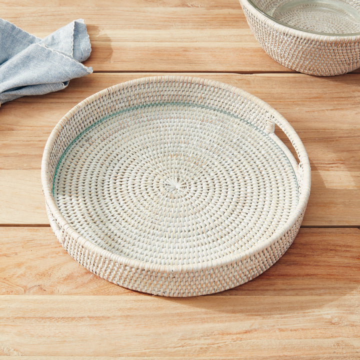 Burma Rattan Serving Tray, Whitewash