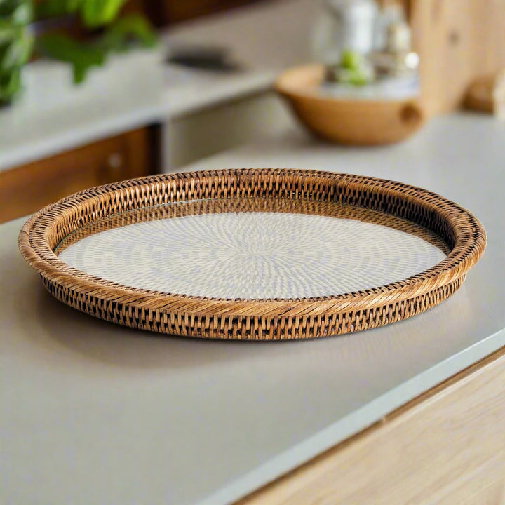 Burma Rattan Serving Platter with Glass Insert