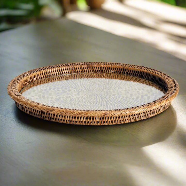 Burma Rattan Serving Platter with Glass Insert