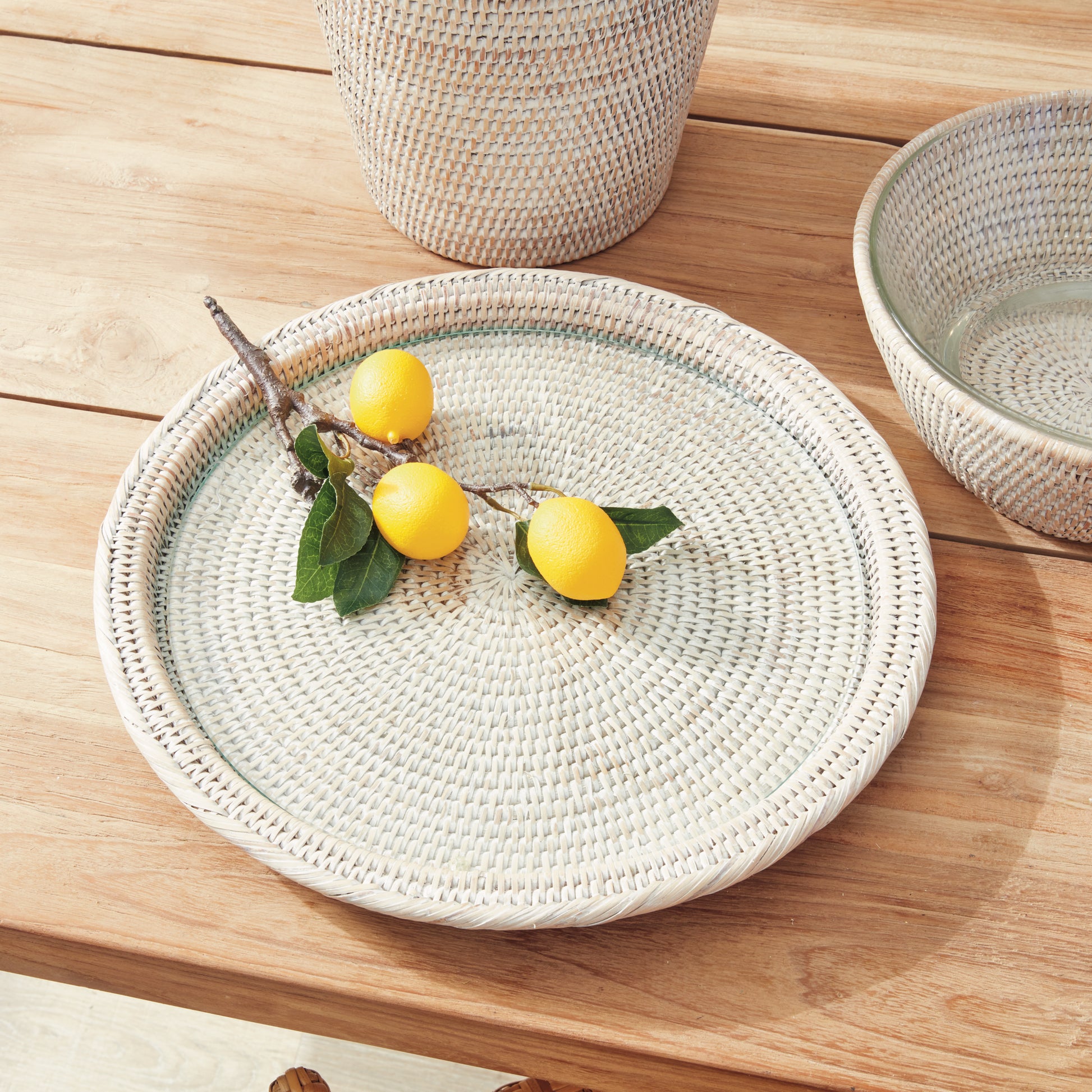 Burma Rattan Serving Platter, Whitewash