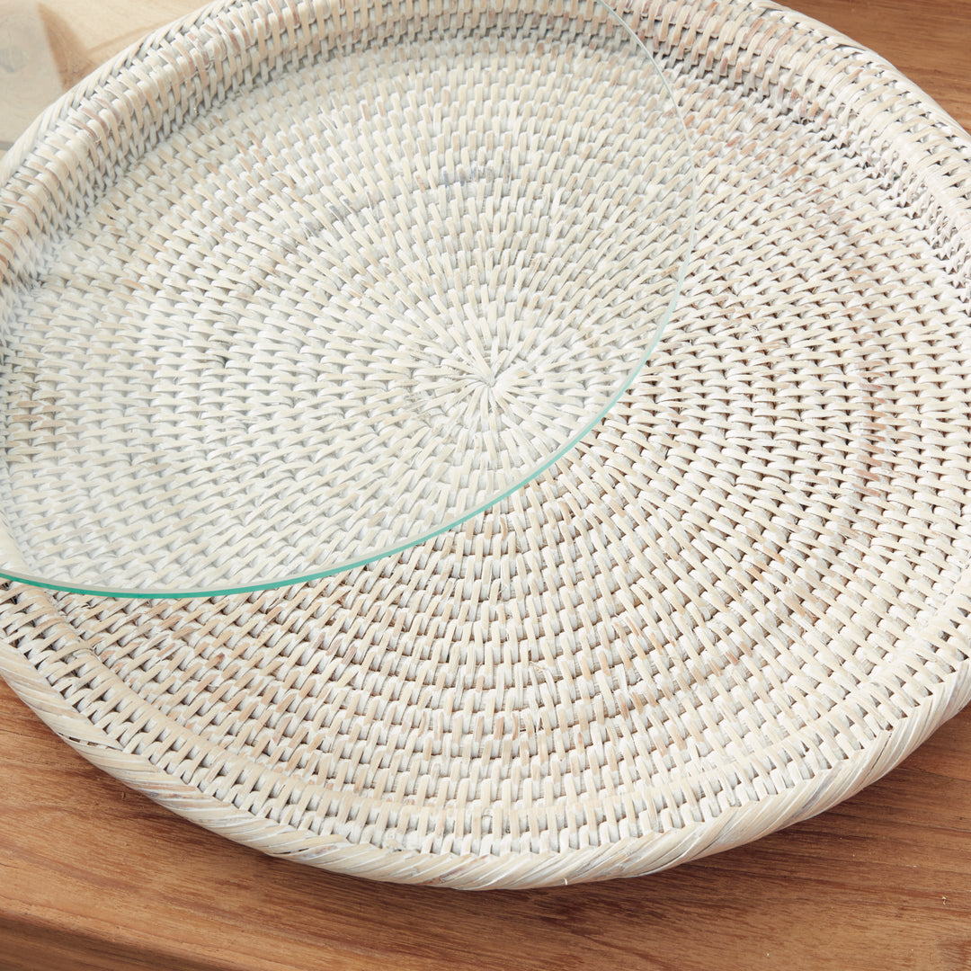 Burma Rattan Serving Platter, Whitewash