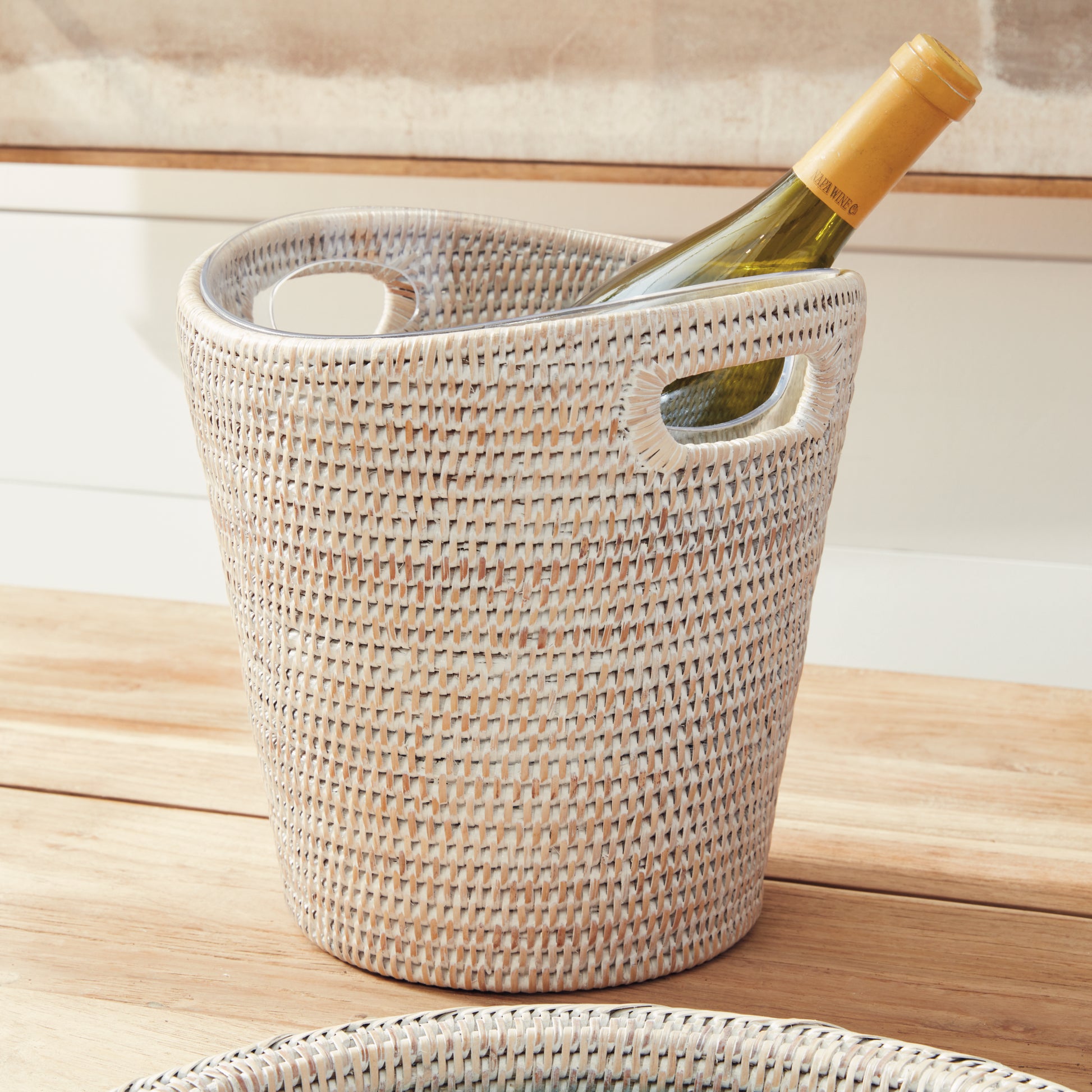 Burma Whitewash Rattan Beverage Basket, Small