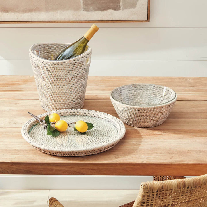 Burma Whitewash Rattan Beverage Basket, Small