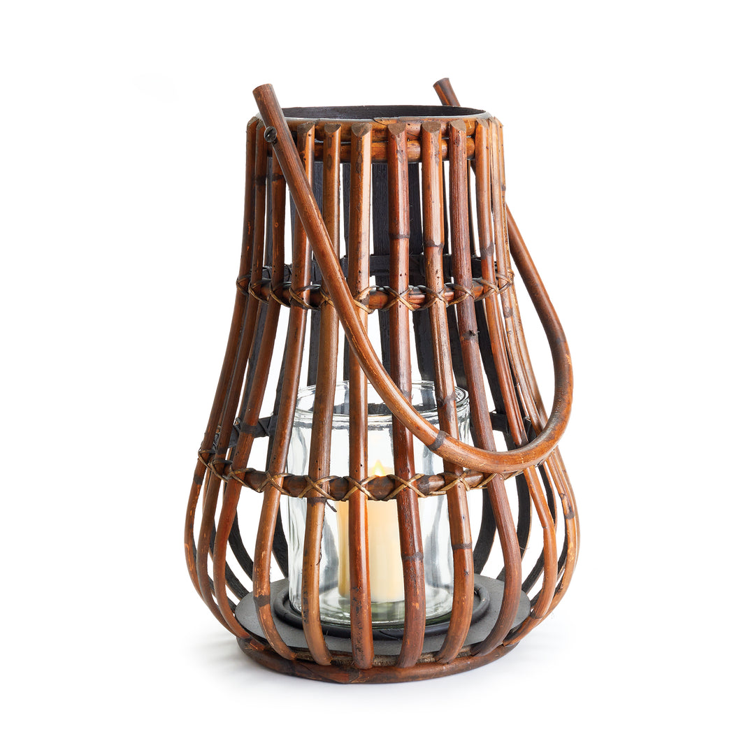 Tall Rustic Rattan Lantern in Copper Brown for LED Candles