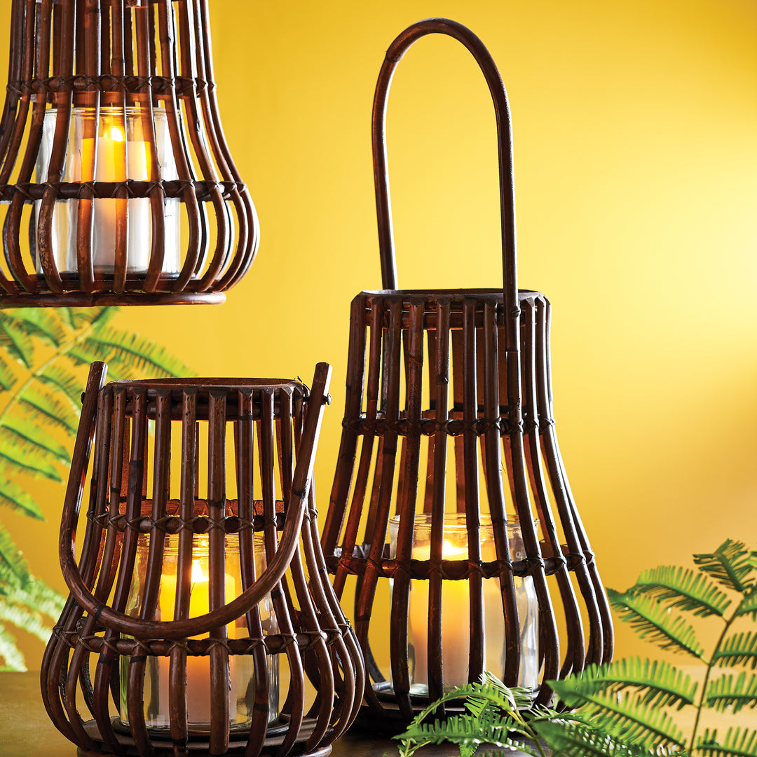 Tall Rustic Rattan Lantern in Copper Brown for LED Candles