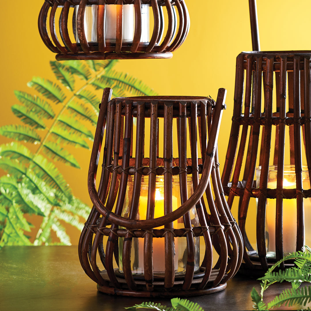 Medium Copper Brown Rattan Rustic Lantern for LED Candles