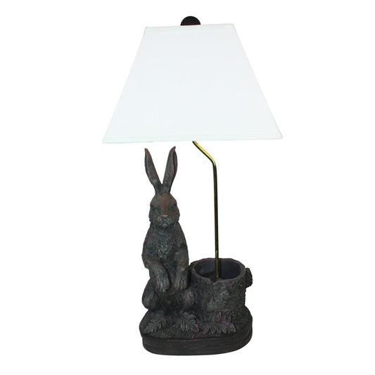Rabbit Lamp in Dark Oak Finish with White Fabric Shade