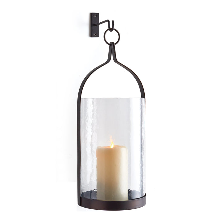 Large Wall Mounted Lantern Candle Holder with Hammered Glass