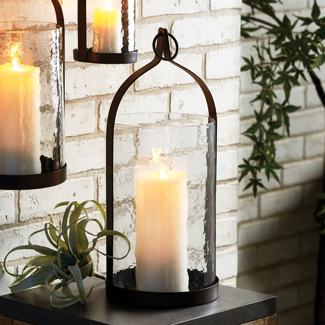 Large Wall Mounted Lantern Candle Holder with Hammered Glass