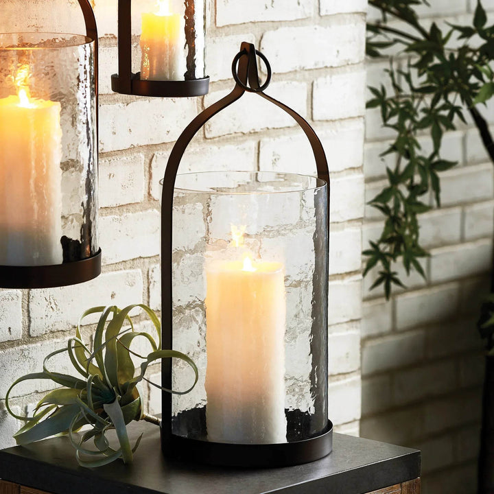 Large Wall Mounted Lantern Candle Holder with Hammered Glass