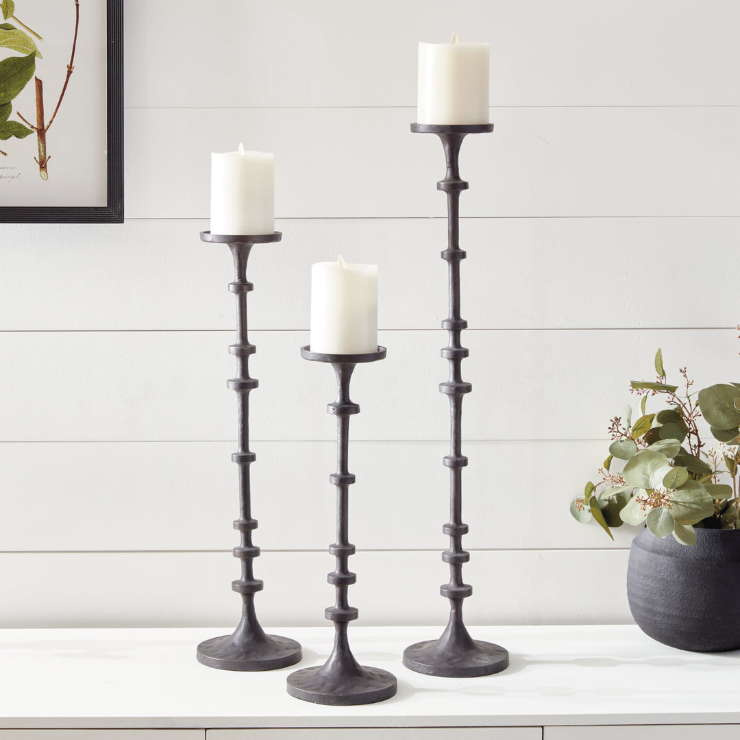 Abacus Black Bronze Candle Stands, Set Of 3