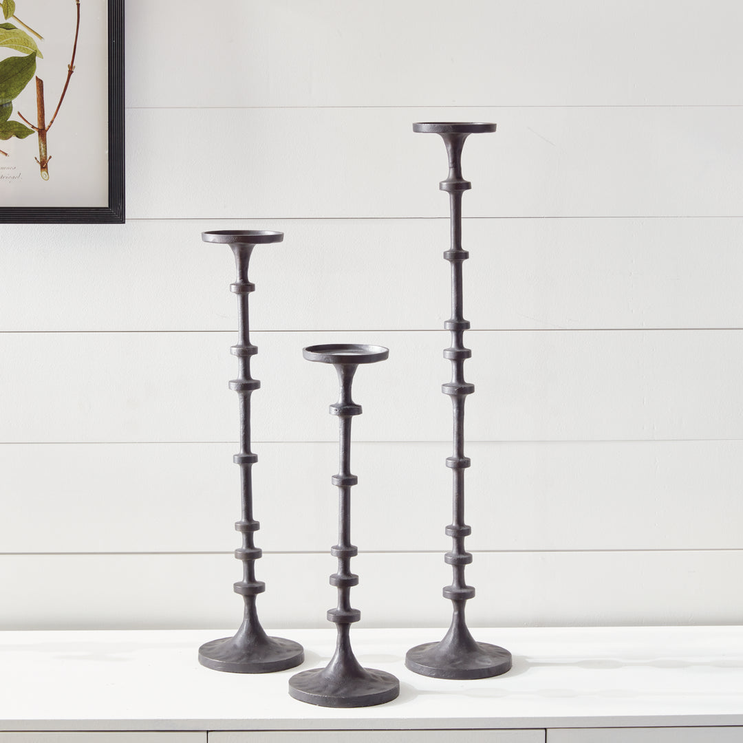 Abacus Black Bronze Candle Stands, Set Of 3