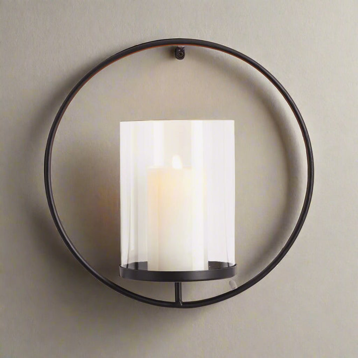 Black Round Wall Candleholder Sconce for Modern Home Decor