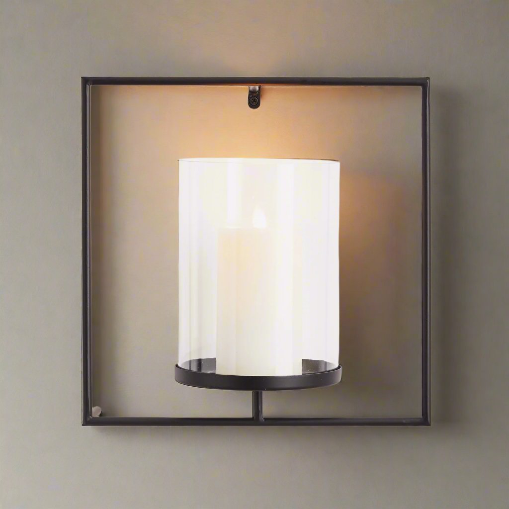 Black Square Wall Candleholder Sconce for Modern Homes