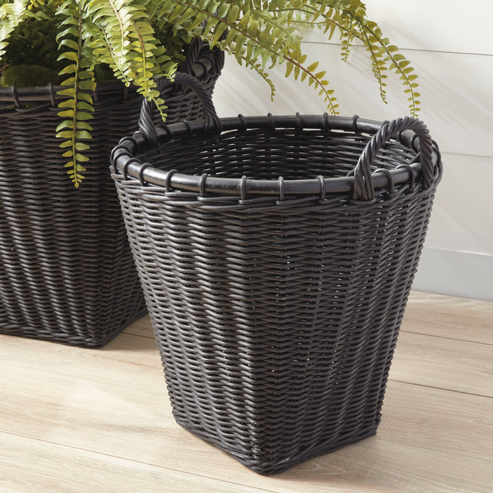 Alvero Black Rattan Baskets, Set Of 2