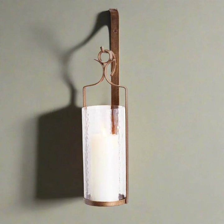Antique Gold Wall Candle Sconce with Hammered Glass