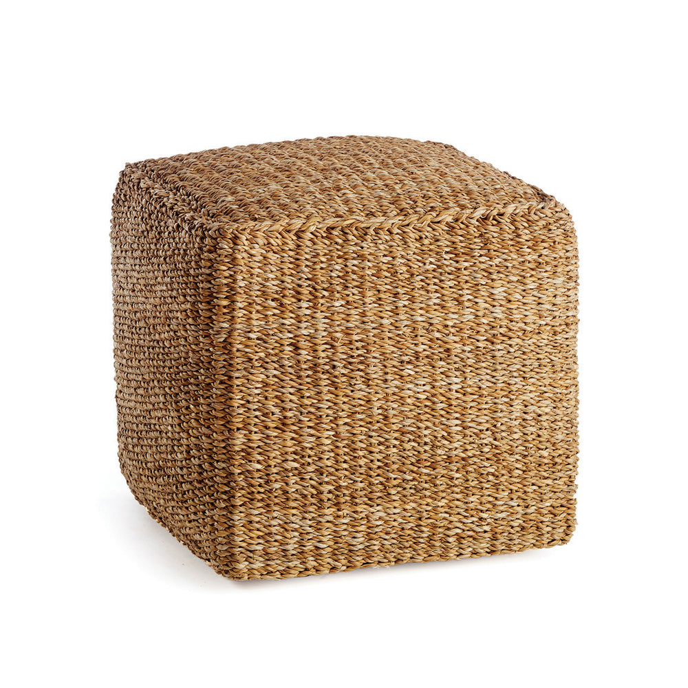 Handwoven Natural Seagrass Pouf with Double-Walled Design