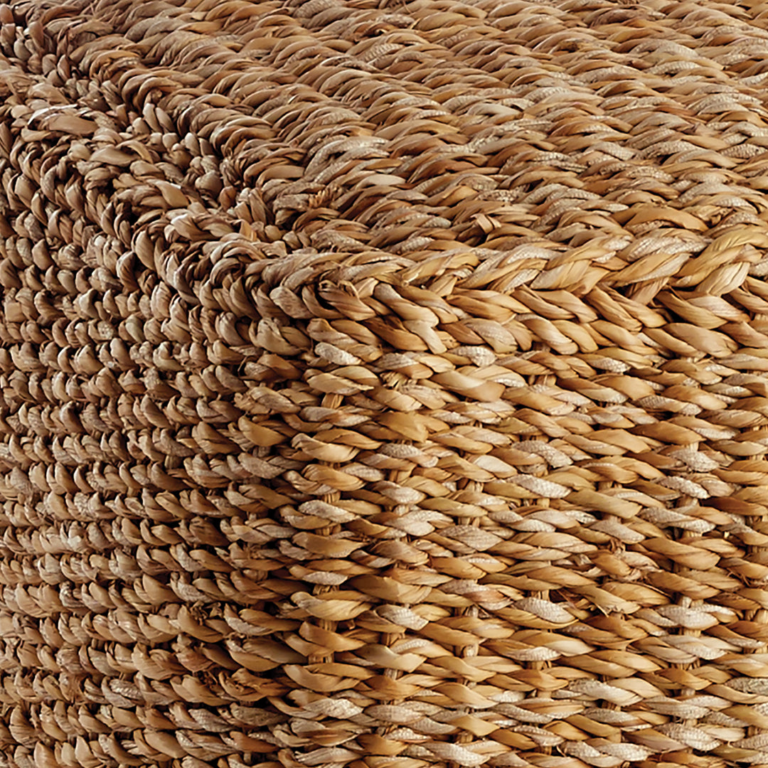 Handwoven Natural Seagrass Pouf with Double-Walled Design