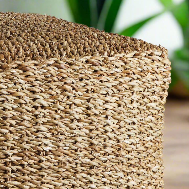 Bohemian Handwoven Natural Seagrass Square Ottoman