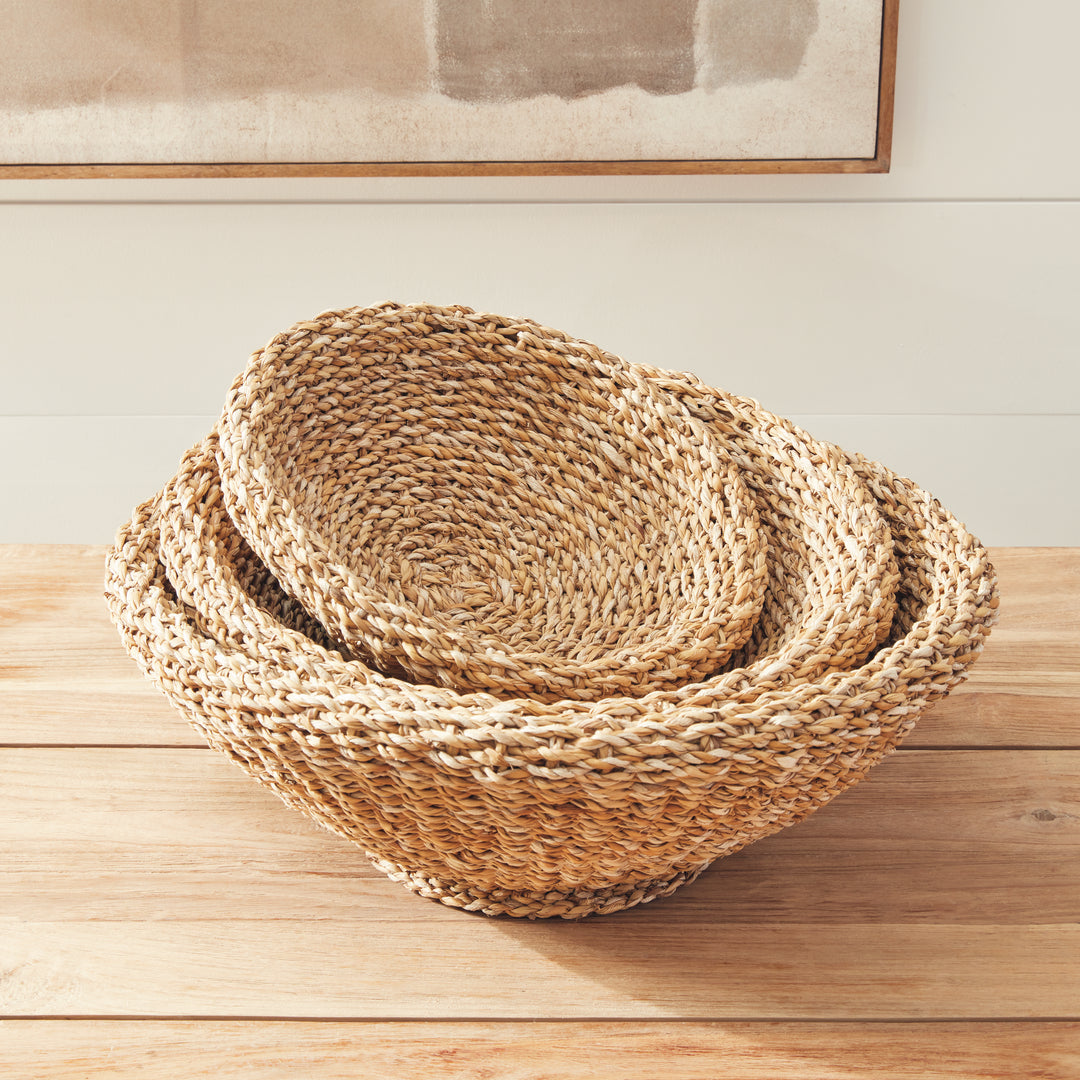 Seagrass Shallow Tapered Baskets, Set Of 3