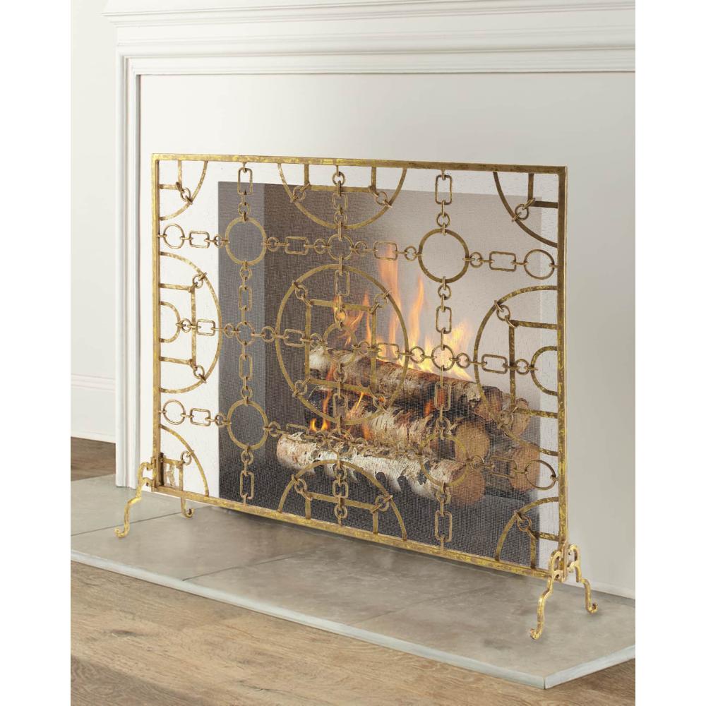 Single Panel Fireplace Screen in Italian Gold