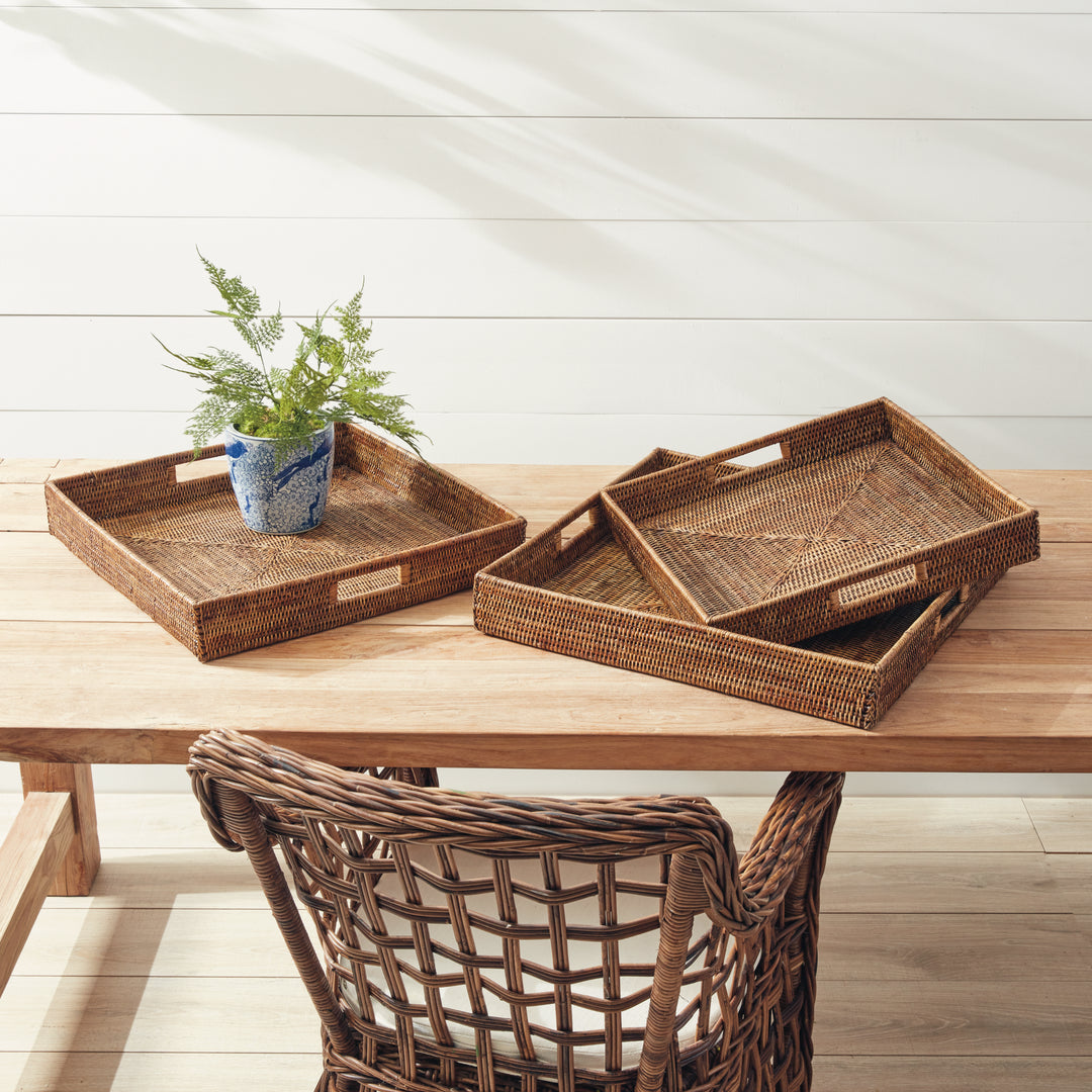 Burma Rattan Ottoman Trays, Set of 3, Brown