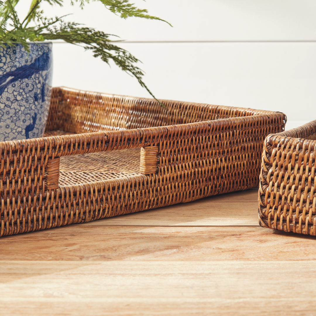 Burma Rattan Ottoman Trays, Set of 3, Brown