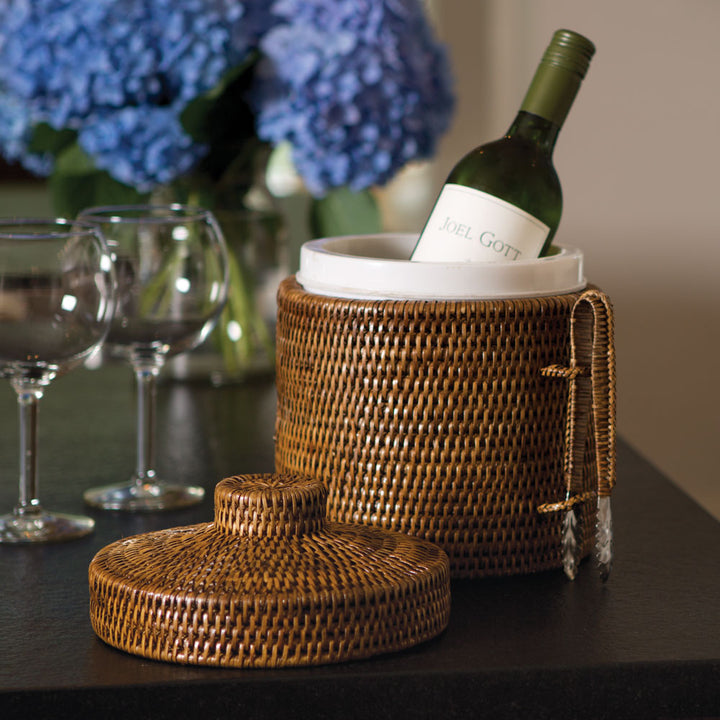 Handmade Burma Rattan Ice Box with Tongs