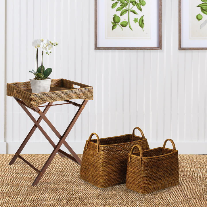 Burma Brown Rattan Narrow Magazine Baskets, Set Of 2