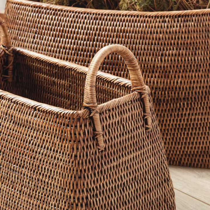 Burma Brown Rattan Narrow Magazine Baskets, Set Of 2 - Delamere Design