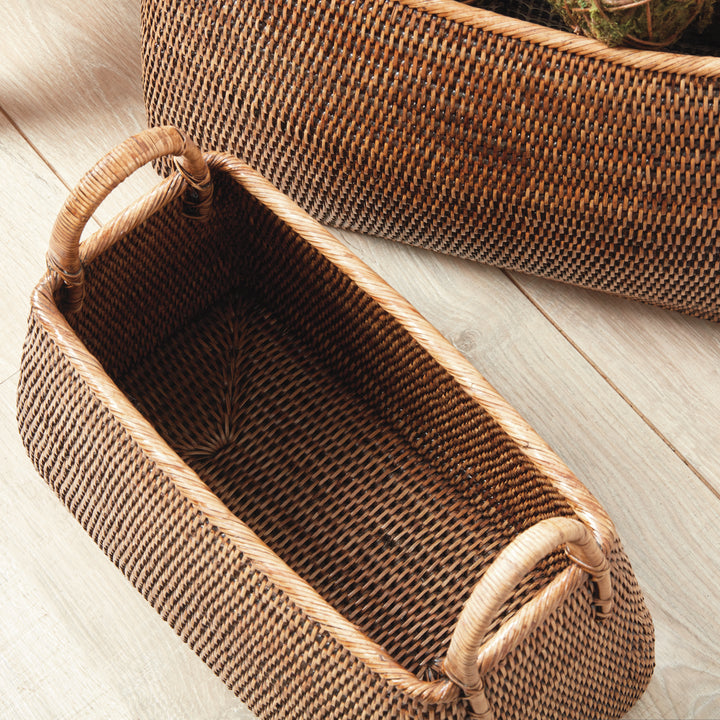 Burma Brown Rattan Narrow Magazine Baskets, Set Of 2