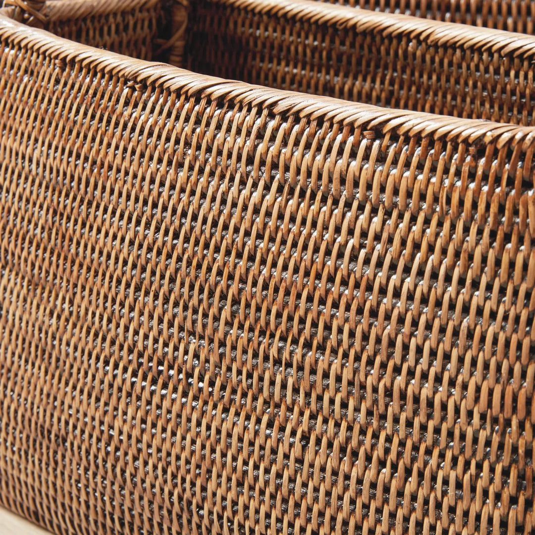 Burma Brown Rattan Narrow Magazine Baskets, Set Of 2 - Delamere Design