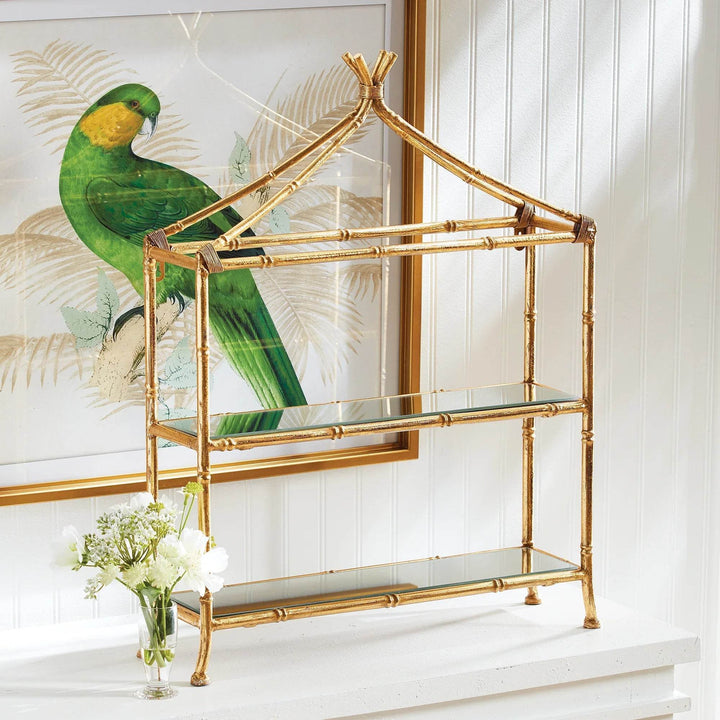 Elegant 2-Tier Gold Curio Shelf for Small Spaces