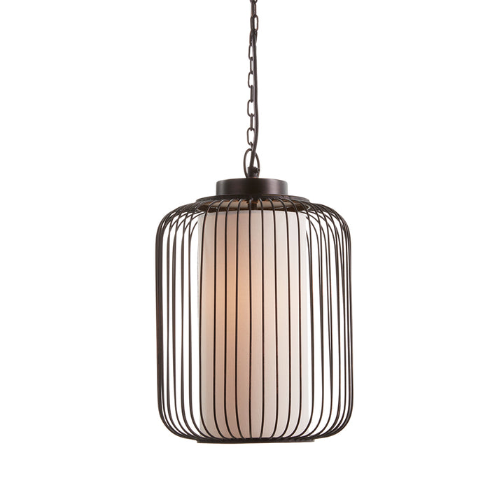 Antique Bronze Pendant Light with Soft Linen Drum Shade