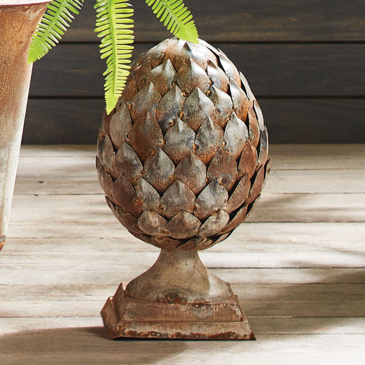 Large Weathered Metal Artichoke Decorative Finial 