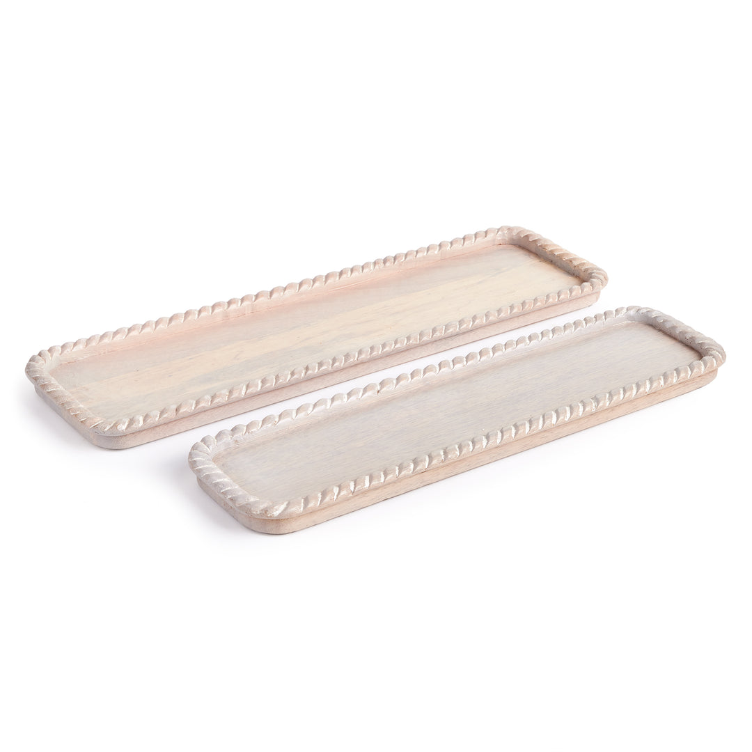 Langley Whitewashed Rectangular Trays, Set Of 2