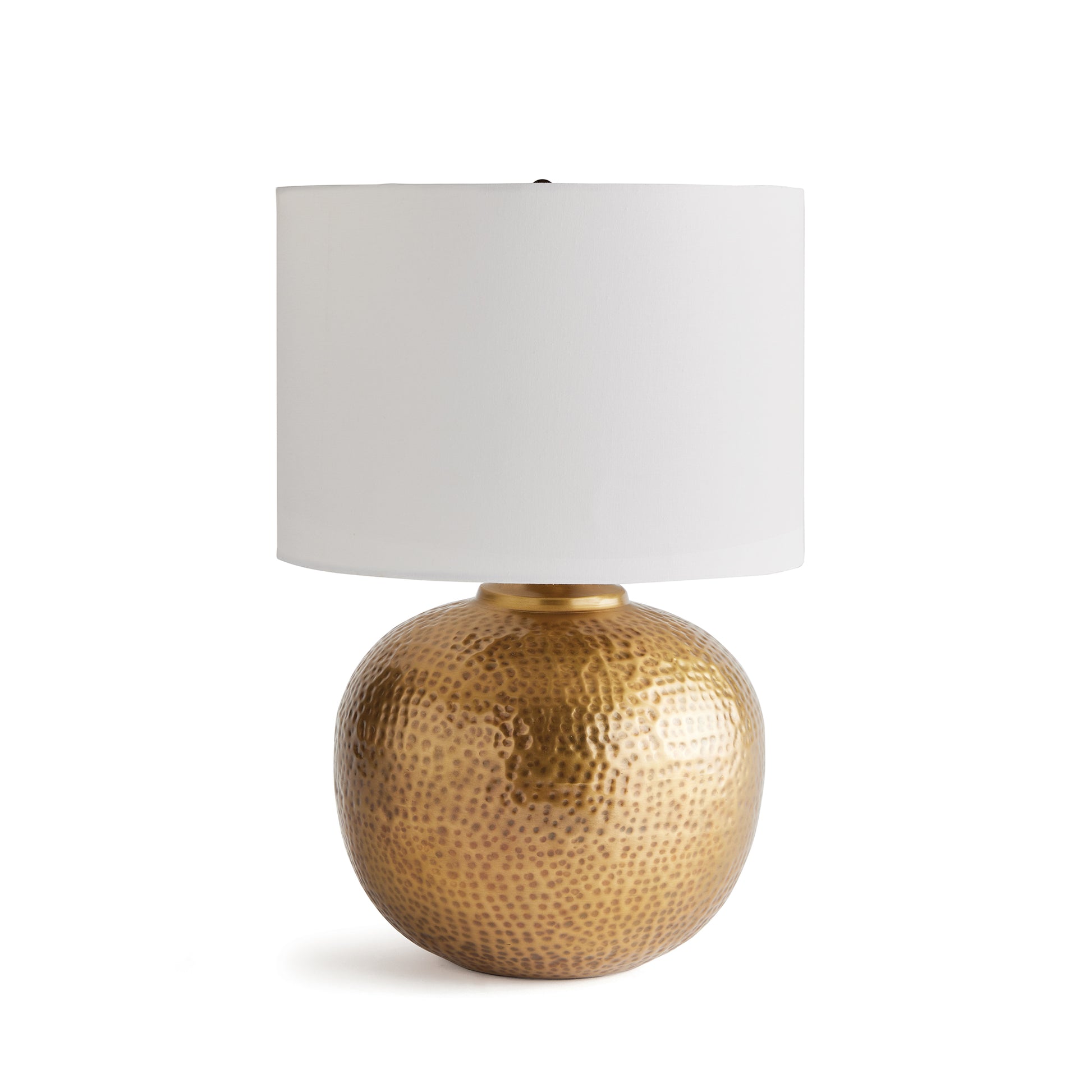 With a warm brass round Base and impressive scale, this lamp is a handsome anchor for any room. The clean, white linen drum shade adds a soft touch.