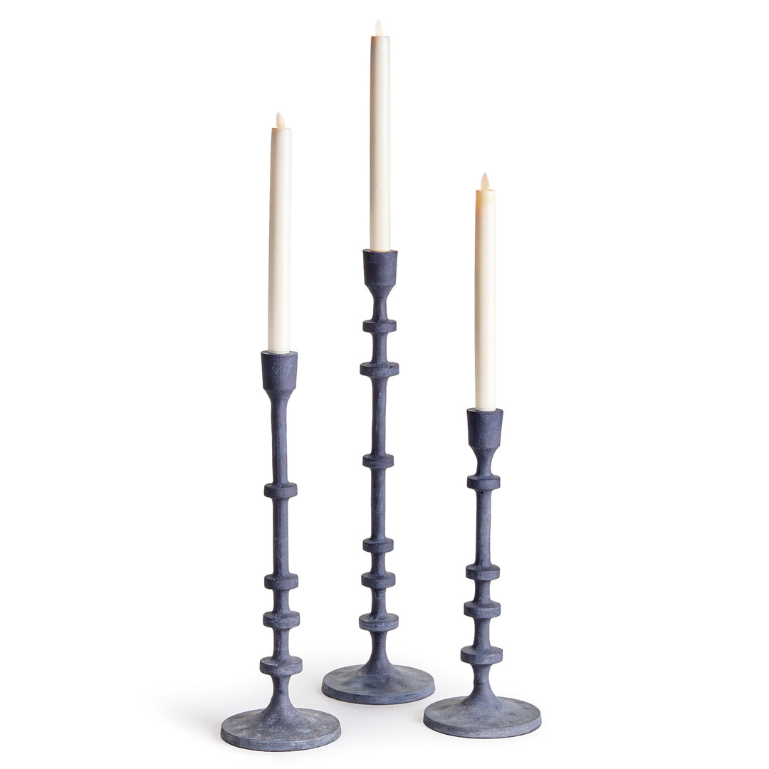 Abacus Aged Zinc Taper Candle Holders, Set Of 3