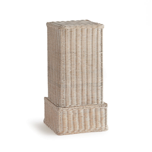 Double-walled and scaled to impress, this nearly 30 inch tall rattan woven pedestal is a real stunner. With beautiful varying natural tones in the rattan and reinforced by an iron framework, it is made to keep its original shape. An exclusive design you won't see anywhere else. Makes a beautiful entryway with a footed bowl or large objet on top... the possibilities are endless!