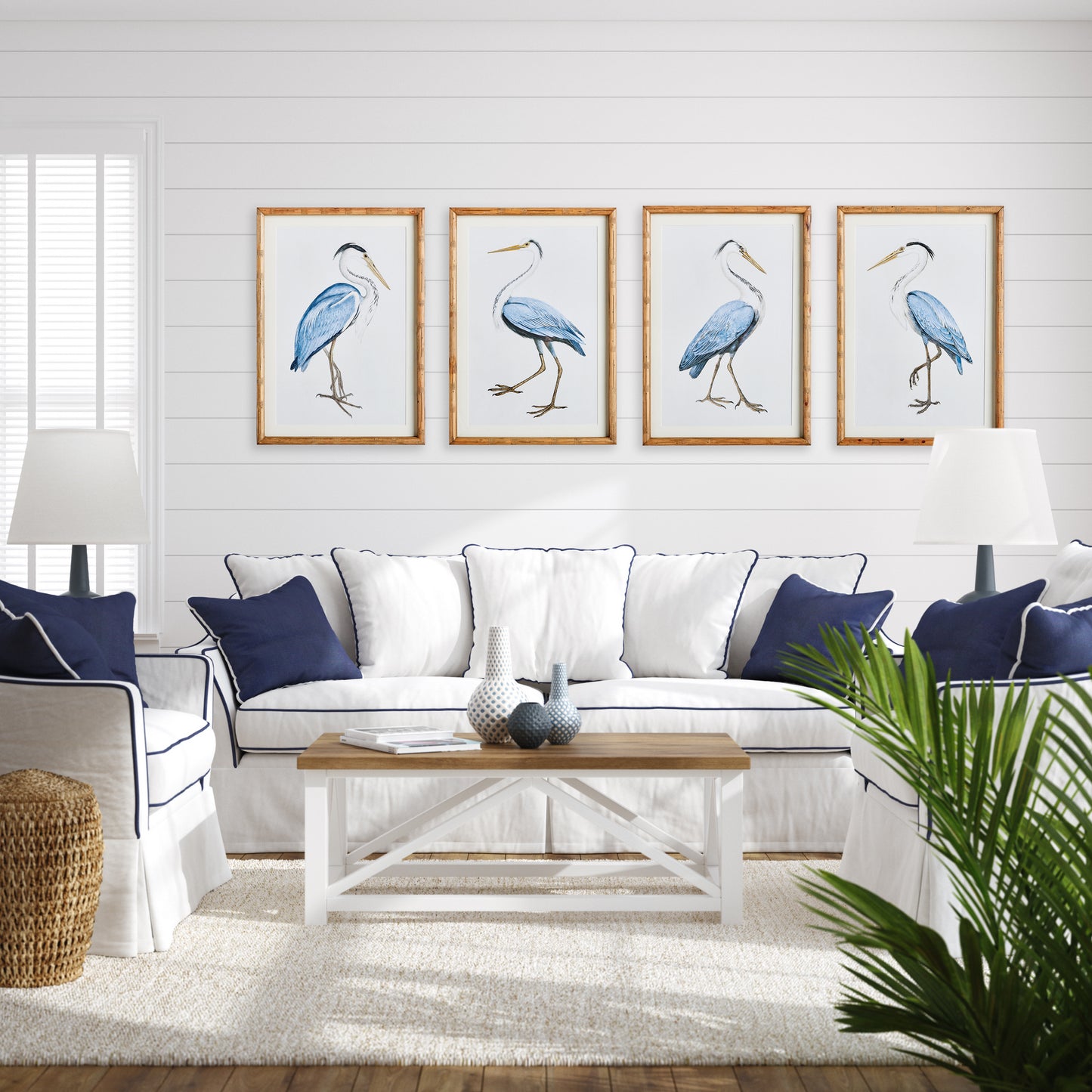 Experience the splendor of nature with the Elegant Blue Heron Wall Prints, Set Of 4. Enclosed in sleek, fir wood frames, these prints offer a sophisticated and charming touch to your beach cottage or villa. Embrace the captivating beauty of nature's finest creatures and elevate the atmosphere of your home with this stunning set.