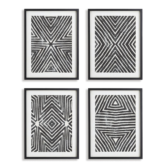 Achromatic Geometric African Prints, Set Of 4