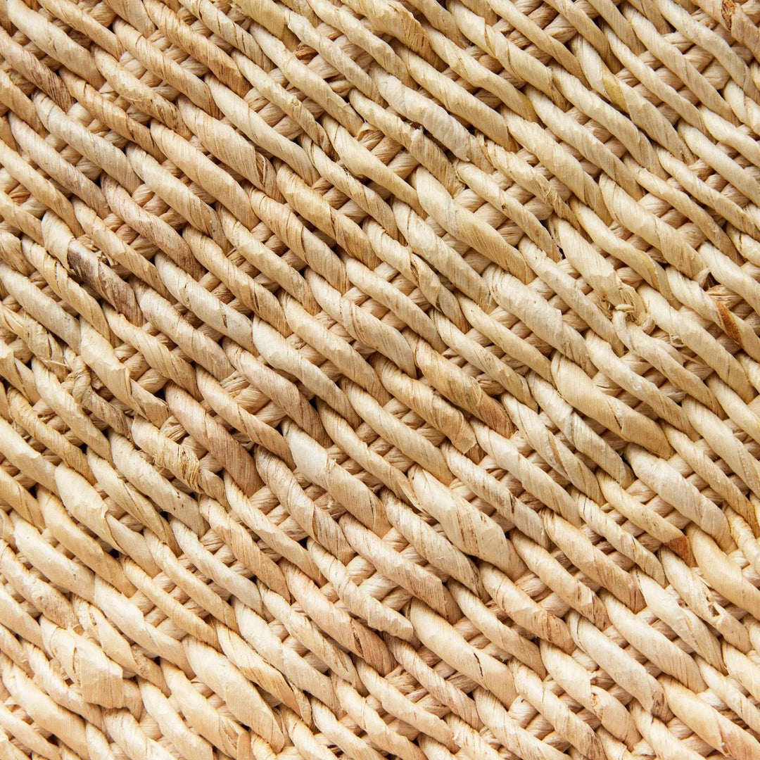 Detailed view of woven abaca fiber texture on rectangular serving tray
